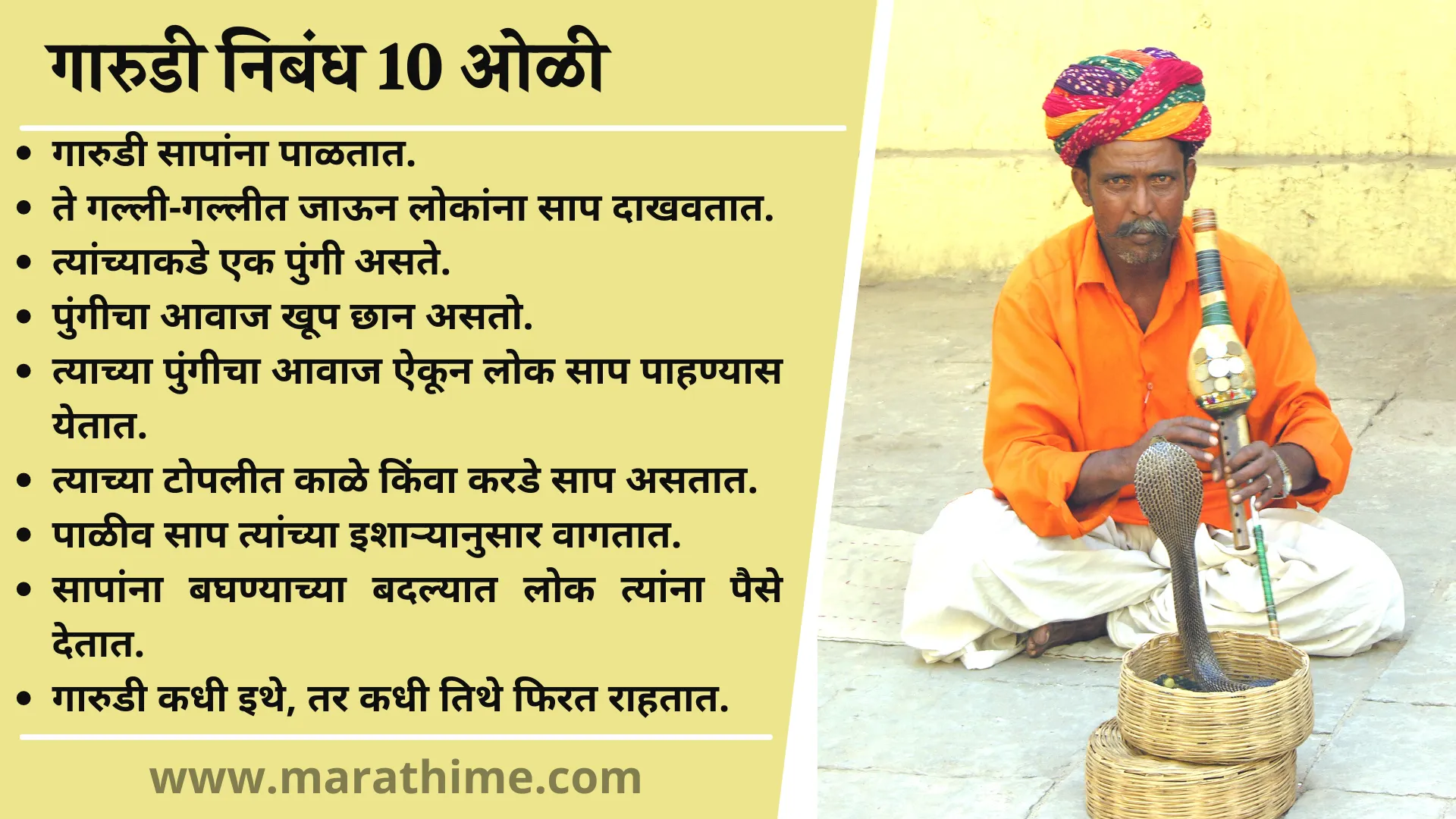 गारुडी निबंध 10 ओळी, 10 Lines on Garudi in Marathi