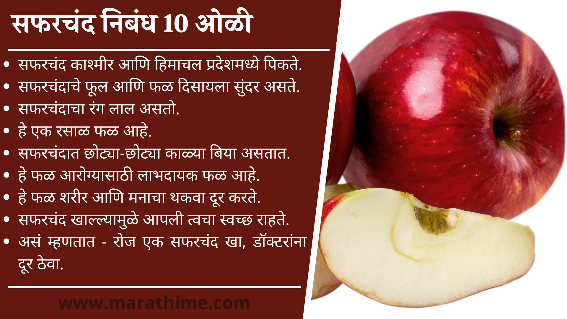 सफरचंद निबंध 10 ओळी-10 Lines on Apple in Marathi