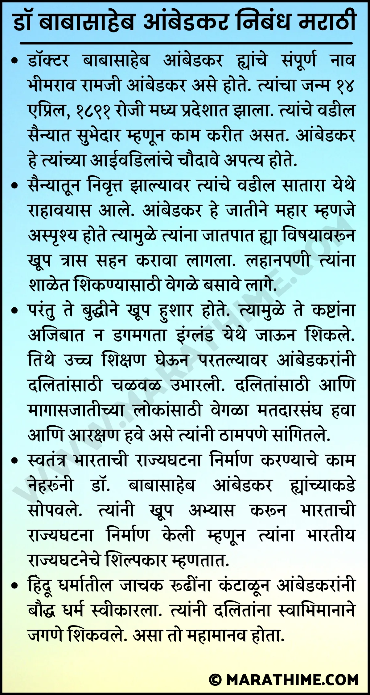 Dr Babasaheb Ambedkar marathi Nibandh-Dr B.R. Ambedkar Essay in Marathi